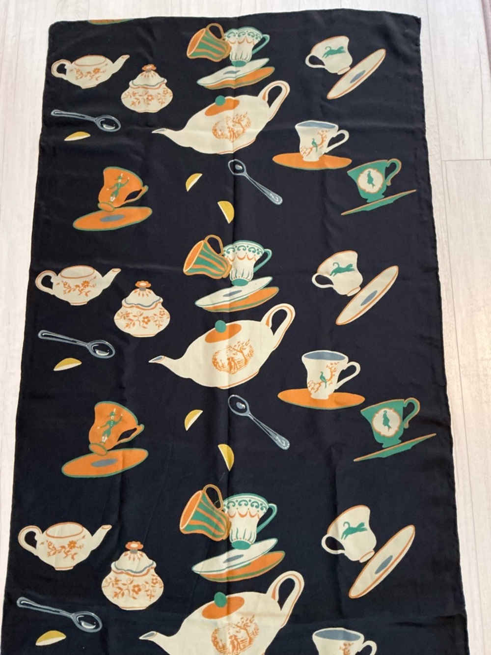 Vintage Tea Time Silk Scarf EUC - Picture 2 of 4